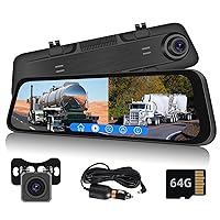 Mirror Dash Cam Rear View Camera, 11.8 Inch IPS Touch Screen LED Smart Rear View Mirror for Car, HD Front and Rear View Cameras Night Vision, Parking Monitor, Reverse Assist, 64GB Card Loop Recording