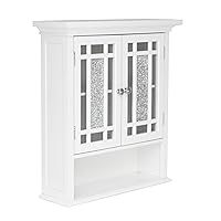 Teamson Home Windsor White Engineered Wood Bathroom Wall Cabinet with Glass Mosaic Doors