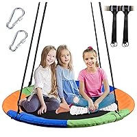 Saucer Tree Swing for Kids, 40 Inch Tree Swing with Hanging Straps Kit Holds, Tree Protector and Adjustable Straps, Tree Disc Swing for Kids Outdoor