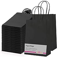MESHA Paper Gift Bags 5.25x3.75x8 Black Small Paper Bags with Handles Bulk,100 Pcs Kraft Paper Bags for Small Business,Wedding Party Favor Bags Mother‘s Day Gift Bags