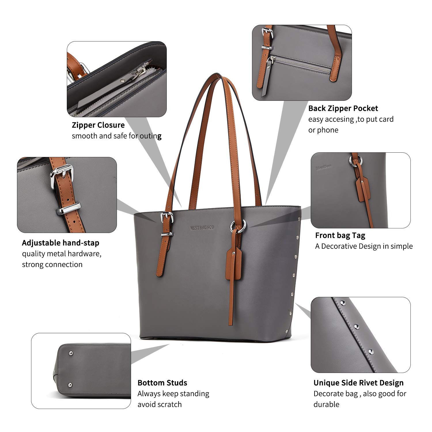 WESTBRONCO Purses For Women Vegan Leather Purses and Handbags Large Ladies Tote Shoulder Bag