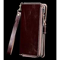 Leather Flip Case for Apple iPhone 12 Pro Max (2020) 6.7 Inch, Wristlets Zipper Wallet [Card Holder] Stend Feature Folio Phone Cover (Color : Brown)