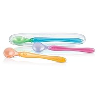 Nuby 3-Pack Easy Go Spoons and Travel Case, Colors May Vary, 9 Months Plus