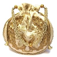 Aashita Creations Designer Dual Peacock Work Women Silk Potli Bags or Wristlets