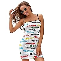Color Fishbone Women's Spaghetti Strap Dress Adjustable Slip Dresses Sexy Mini Dress Backless Bodycon Dress