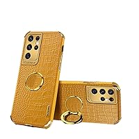 Luxury Soft Leather Phone case with Rotatable Finger Ring Bracket for Samsung Galaxy A11 A21S A31 A41 A51 A50 A70 S Four Corner Reinforcement Protective Cover(Yellow,A11)