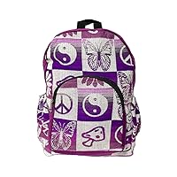 Hippie Pattern Large Backpack Trippy Print Adjustable Strap Cushioned Fashion Handmade Bag Boho Accessories (Purple/White)