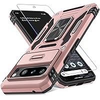 DEERLAMN for Google Pixel 8 Pro Case with Slide Camera Cover+Screen Protector (1 Pack), Rotated Ring Kickstand Military Grade Shockproof Heavy Duty Protective Cover -Rose Gold