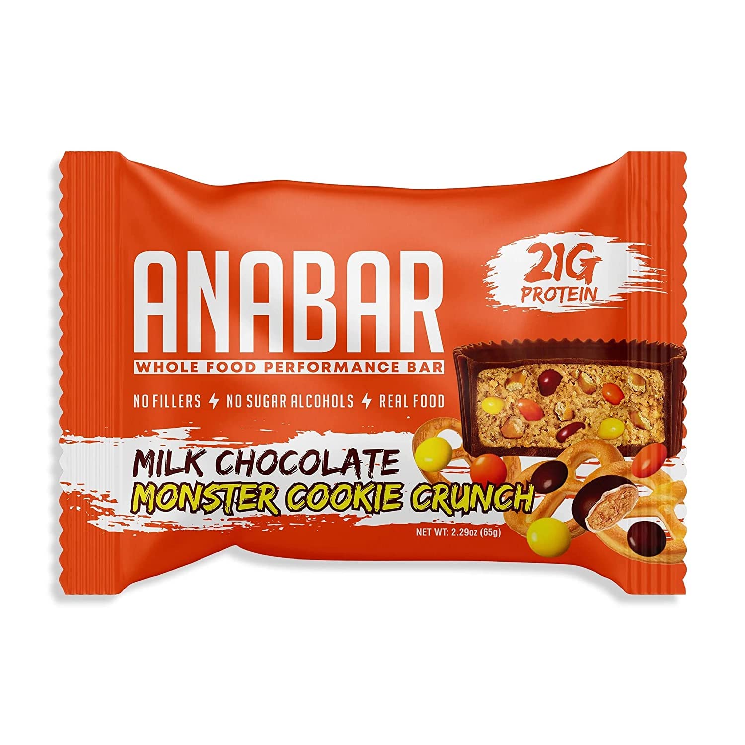 Anabar Protein Packed Candy Bar, Amazing Tasting Bar, Real Food, No Fillers, 21 Grams of Protein, No Sugar Alcohol (12 Bars, Milk Chocolate Monster Cookie Crunch)
