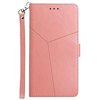XYX Wallet Case Compatible with Motorola G51 5G, Solid Color Shaped Leather Wallet Flip Folio Case with Wrist Strap for Moto G51 5G, Pink