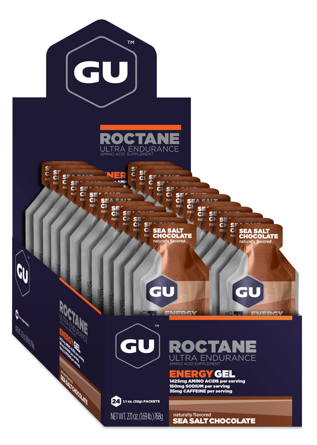 GU Energy Roctane Ultra Endurance Energy Gel, Quick On-The-Go Sports Nutrition for Running and Cycling, Sea Salt Chocolate (24 Packets)