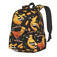 Oriole Bird Backpack Print Shoulder Canvas Bag Travel Large Capacity Casual Daypack With Side Pockets