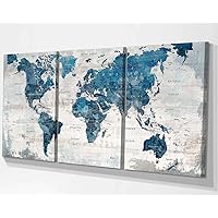Wall Art Home Office Decor Map of The World Pictures for Living Room Extra Large Canvas Abstract Blue Bedroom Kitchen Dining Room Home Decor