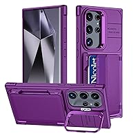 CENMASO Invisible Stand Case for Samsung Galaxy S24 Ultra with Wallet Card Holder & Upgraded Camera Protection, Military Drop Protection Phone Case for Galaxy S24 Ultra (Purple)