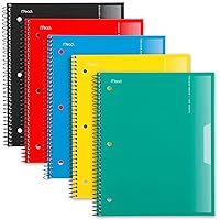 Mead Spiral Notebooks, Pack of 5, 1-Subject, College Ruled Paper, Plastic Cover, 8-1/2