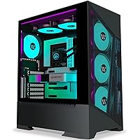ATX PC Case Pre-Install 6 PWM Fans Mesh Gaming Case with Opening Tempered Glass Side Panel,Mid Tower Computer Case USB 3.0, Black (H10)