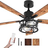 Consciot Ceiling Fan With Lights, 52'' Farmhouse Indoor Ceiling Fan With Remote, Quiet Reversible DC Motor, 5 Double Finish Wood Blades, Easy Install, Dimmable 2*E26 Bulbs(not included), Light Brown