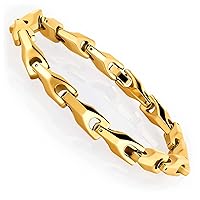 Urban Jewelry Unique Men's Solid Heavy Wheat Tungsten Carbide Bracelet that stands out - 3 Sided Links (Silver, Black or 18K Gold Plated) Smooth Finishing Touch