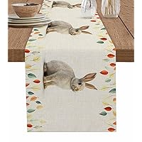 Farmhouse Rabbit Table Runner 120 Inches Long for Dining Table, Washable Cotton Linen Farmhouse Table Runners Dresser Scarf for Kitchen Party Holiday Spring Summer Leaves Rustic Burlap