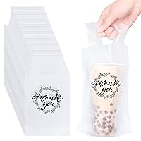 1000 Pcs Drink Carrier for Delivery, Plastic Drinking Carrier Bags Thank You Clear Handle Drink Poly Bags Drink Bags Bulk Cup Carrier for Coffee Tea Beverage Juice (Hold 1 Cup)