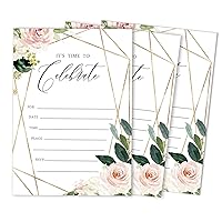 Pack Of 30, Its Time To Celebrate Join Us Invitations With Envelopes, Geo Blush Floral Greenery Watercolor Invites for Your Wedding, Bridal Shower Engagement Party, Birthday 5 X 7 Inches