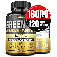 Green Tea Extract Pill EGCG 16000Mg per Serving with 12000Mg Green Tea, 2000Mg Garcinia Cambogia & 2000Mg White Kidney Bean - Support Body Balance, Heart & Immune Health - 120 Capsules 2 Month Supply