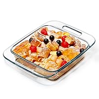8in x 8in (1.8 L-62 oz) Square Glass Baking Dish for Oven, Easy Grab Glass Baking Pan, Clear Microwave Oven Safe Glass Casserole Dish