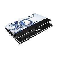 ALAZA Blue Marine Kraken Octopus Funny Business Card Holder Case for Women Men Cute PU Leather & Metal Name Card Holders with Clip