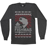 Threadrock Men's Merry Fishmas Fishing Ugly Sweater Long Sleeve T-Shirt