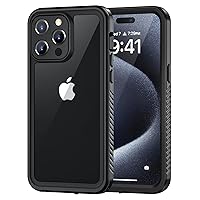 Lanhiem iPhone 15 Pro Case, IP68 Waterproof Dustproof Shockproof Case with Built-in Screen Protector, Full Body Protective Heavy Duty Phone Cover for iPhone 15 Pro - 6.1 inch (Black/Clear)