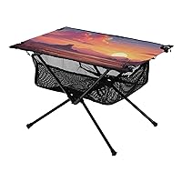 Dead Tree Sunset Wilderness Folding Portable Camping Table for Men and Women Sturdy Beach Table with A Hanging Mesh Bag Easy to Assemble Picnic Camping Table for Camp Travel