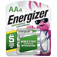 Energizer Rechargeable AA Batteries, Recharge Universal AA Battery Pre-Charged, 4 Count