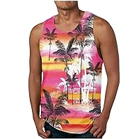 Beach Tank Top for Men Sunset Coconut Print Summer T Shirt Casual Crewneck Vest Sleeveless Stylish Tank Tops Blouse