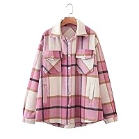 VUBLY Women's Coats Women's Winter Coats Plaid Flap Pocket Overshirt Warmth Special Autumn and Winter Fashion Novel (Color : Pink, Size : X-Small)