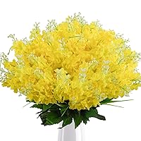 6Pcs Artificial Fake Silk Wisteria Flowers, 13.7'' Faux Hyacinth Flowers for Home Garden Outdoor Cemetery Grave Fences Spring Summer Decor Floral Arrangements, Yellow