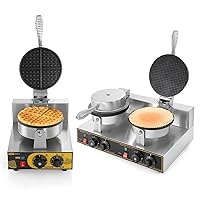 Dyna-Living 110V 1200W Commercial Waffle Maker & 110V 2400W Commercial Waffle Cone Maker for Home Use, Stainless Steel Professional Waffle Maker and Ice Cream Cone Machine for Restaurant
