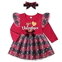 Princess Dresses Newborn Infant Baby Girls Print Autumn Valentine's Day Ruffle Shoulder Print Long Dress for