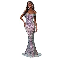 Dresses for Women - Off Shoulder Mermaid Hem Sequin Formal Dress