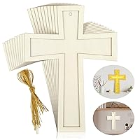 24 Pcs Unfinished Wooden Crosses for Crafts 8.9 x 6.5 Inch Unpainted Large Blank Wooden Layered Cross for Sunday School Crafts DIY Easter Projects Church Home Wall Decoration with String