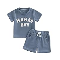 Kupretty Toddler Baby Boy Summer Clothes Embroiderey Waffle Knit Short Sleeve T-Shirt Tees + Casual Shorts Cute Clothing Set