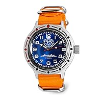 Vostok | GRU Amphibian Automatic Self-Winding Russian Diver Wrist Watch | WR 200m | Amphibia 420866 | Blue Dial 40mm Mechanical Watch | Luminous dots
