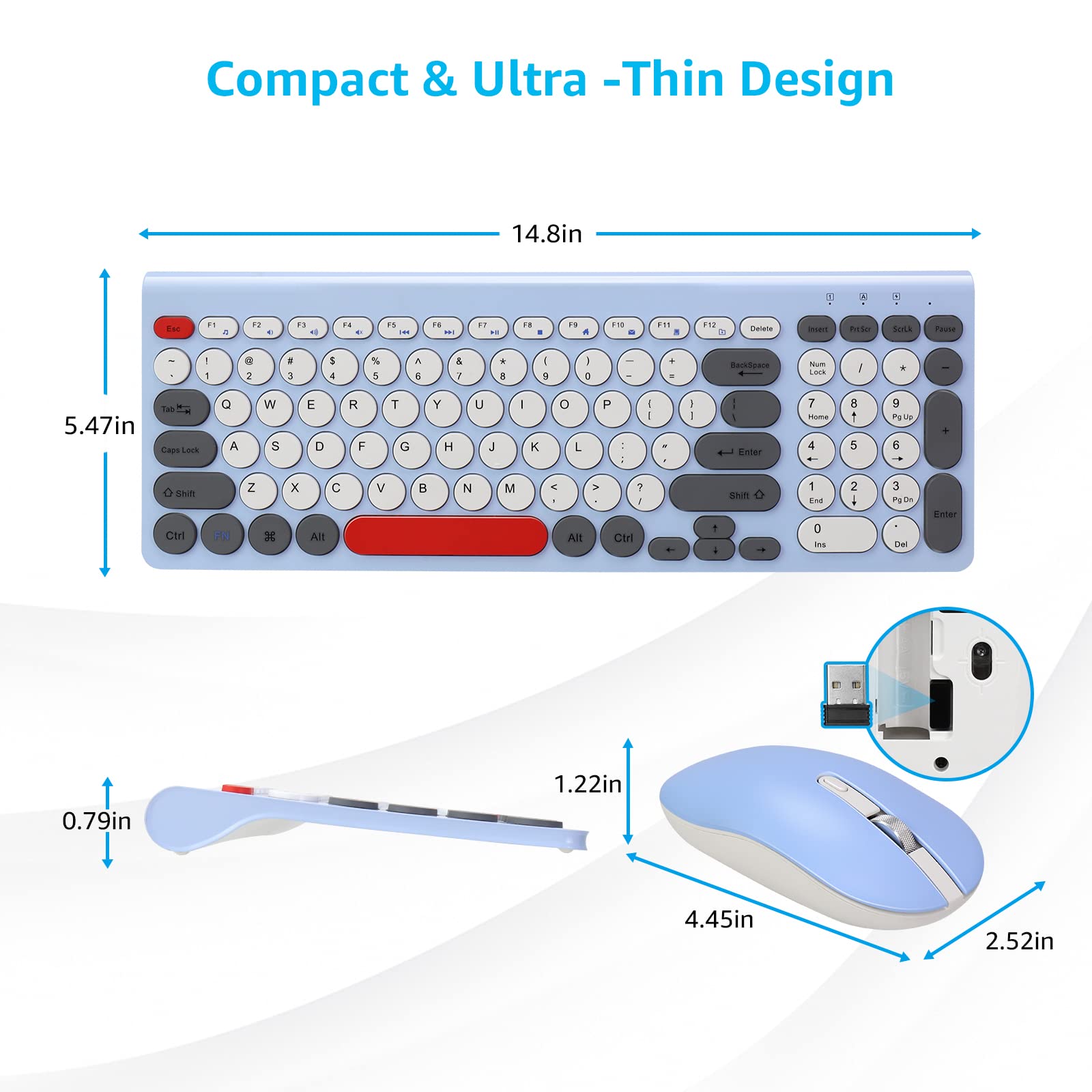 LeadsaiL Wireless Keyboard and Mouse Combo, Wireless USB Mouse and Computer Keyboard Set, Compact and Silent for Windows Laptop, Desktop, PC- Colorful