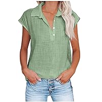 Womens High Neck Linen Tops Blouses for Women Short Sleeve Loose Fit Long Basic Summer Fall Shirt 2024 Trendy Y2K