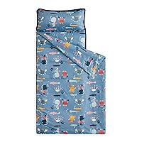 Wake In Cloud - Toddler Nap Mat with Pillow and Blanket, 100% Cotton Fabric, for Kids Boys Girls in Daycare Kindergarten Preschool, Sea Marine Creatures on Dark Blue