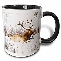 3dRose Usa Colorado Bull Elk Resting In Snow Two Tone Mug, 11 oz, Black,mug_191536_4