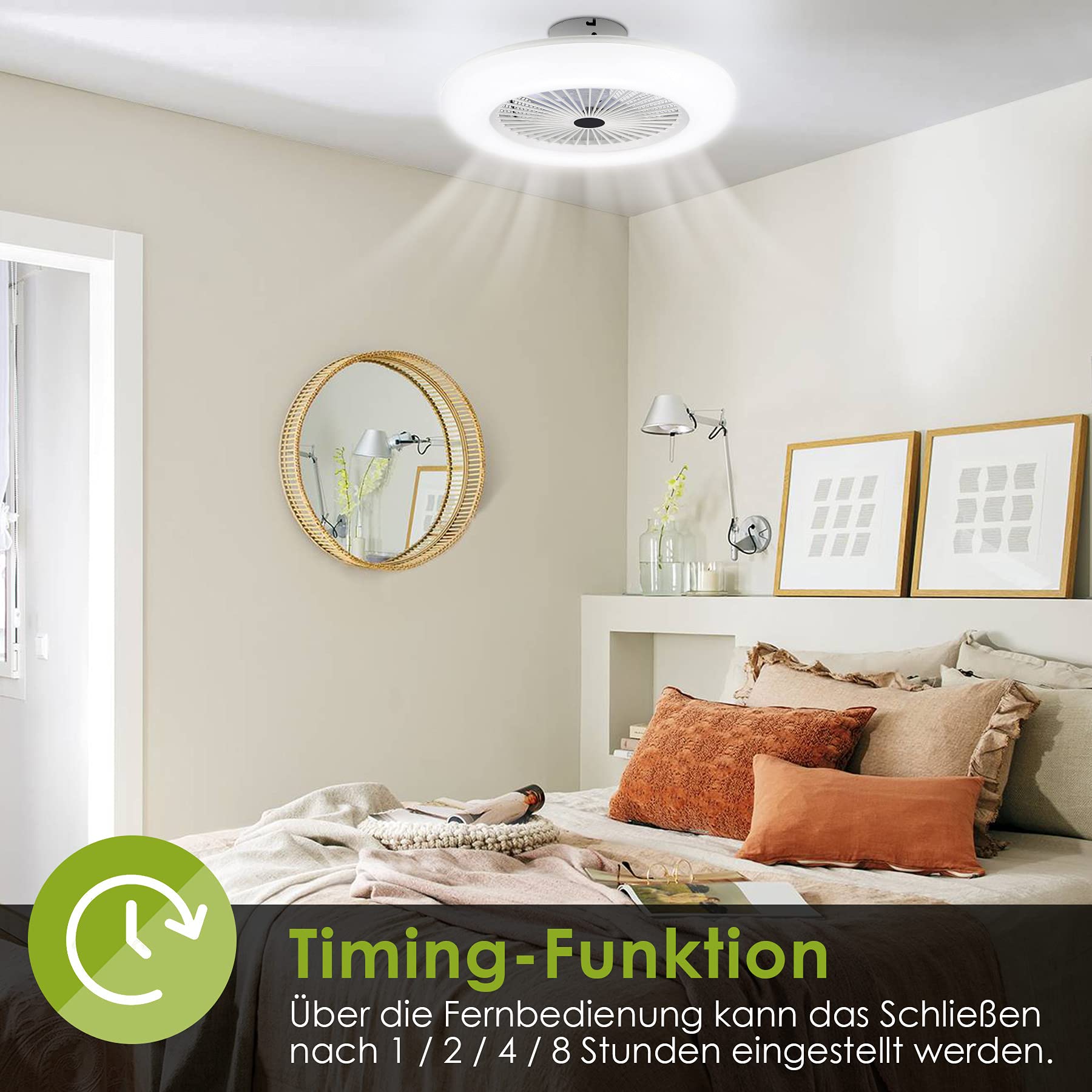 Jopassy 80W Deckenventilator mit Beleuchtung,Moderner blattloser Deckenventilator Dimmbar und farbveränderbar,Vielseitigkeit Zeiteinstellung für Wohnzimmer Schlafzimmer