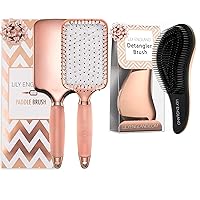Detangler Brush and Paddle Hair Brush Set - Rose Gold Luxury Professional Hairbrushes for Detangling, Blow Drying, Straightening - Gift Bundle by Lily England