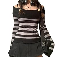 Girls Y2K Casual Solid Color Slim T Shirt Elegant Long Sleeve Deep Neck Tees Patchwork Lace Frill Fairycore Basic Tops