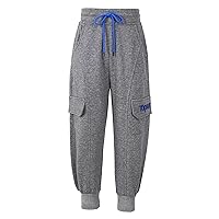 FEESHOW Kids Girls Elastic Waistband Sweatpants Trousers Casual Cargo Pants with Drawstring Multiple Pockets