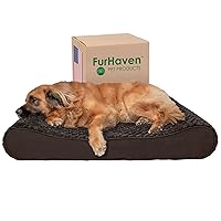 Furhaven Orthopedic Dog Bed for Large Dogs w/ Removable Washable Cover, For Dogs Up to 150 lbs - Ultra Plush Faux Fur & Suede Luxe Lounger Contour Mattress - Chocolate, Jumbo Plus/XXL
